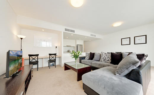 Rhodes Shoreline 2 bed corporate apartment lounge