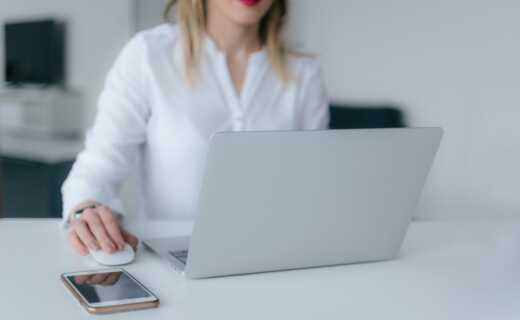 Young woman working on computer.