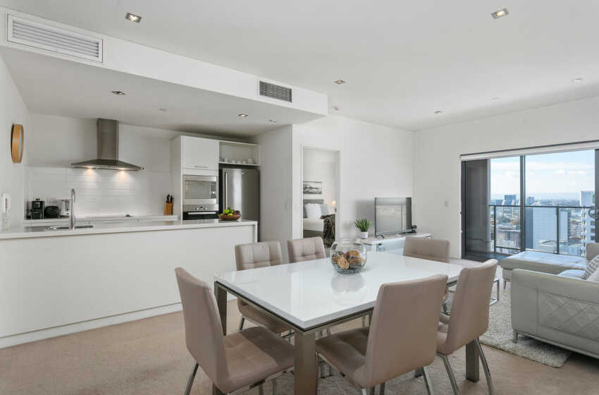 Perth, Adelaide Terrace Corporate Apartment open plan design in Long Stay Apartments Perth