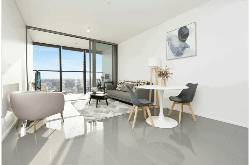 Living area in Astra Apartments Chippendale corporate apartment